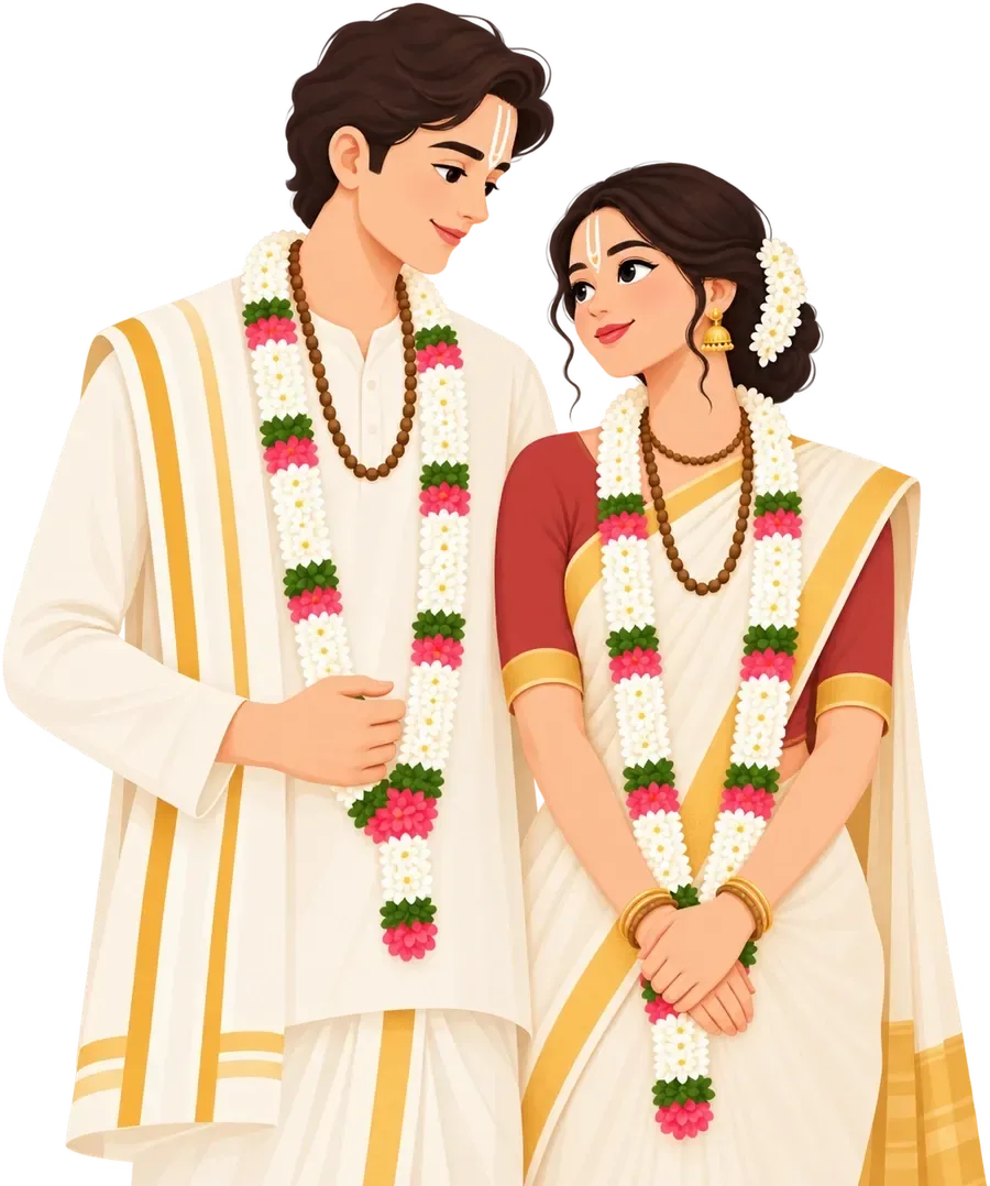 An illustration of a devotee couple standing together.